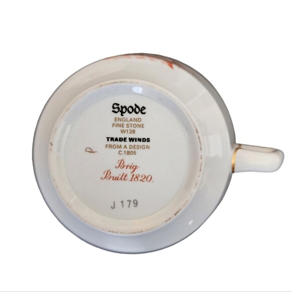 Spode Trade Winds Cup Saucer Red Gold England Fine Stone W128 Design C 1805 - Picture 10 of 11